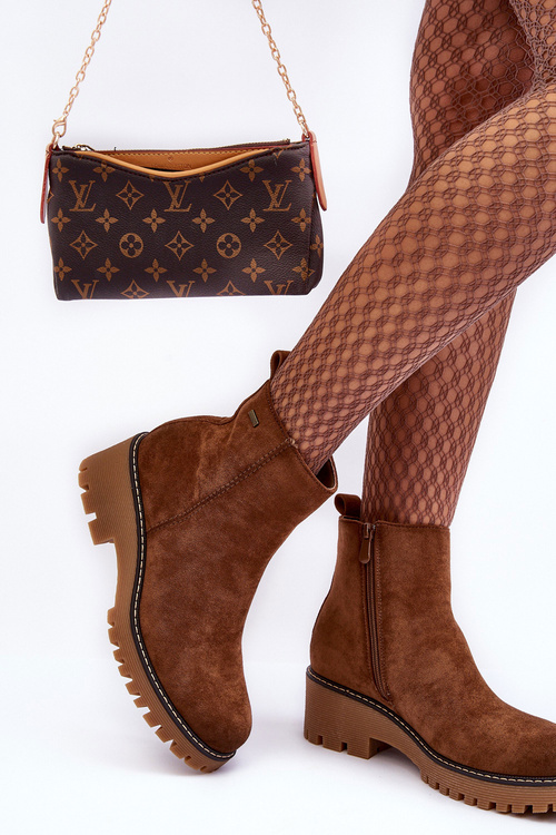 Замшеві ботильйони на плоскій каблуці та флісовій підкладці коричневого кольору Neafgi