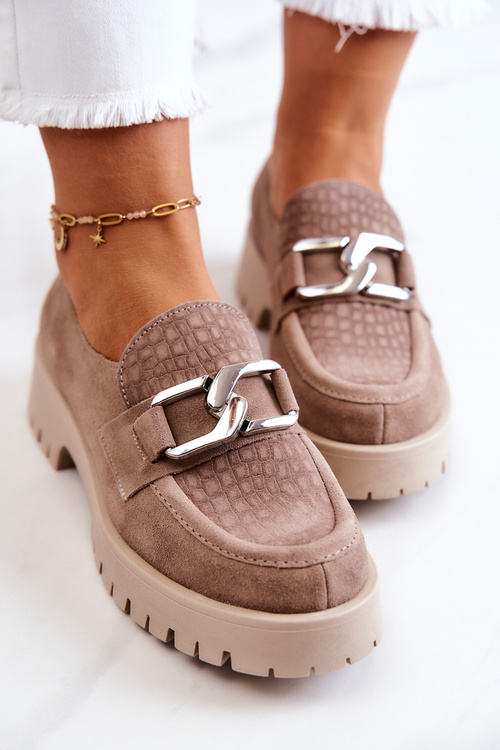 Модні замшеві лофери темно-бежеві Rayhan