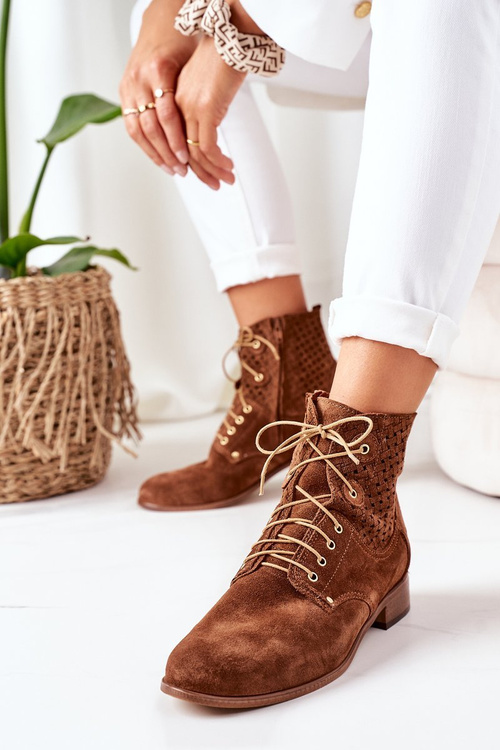 Ажурні замшеві чоботи коричневого кольору Josie