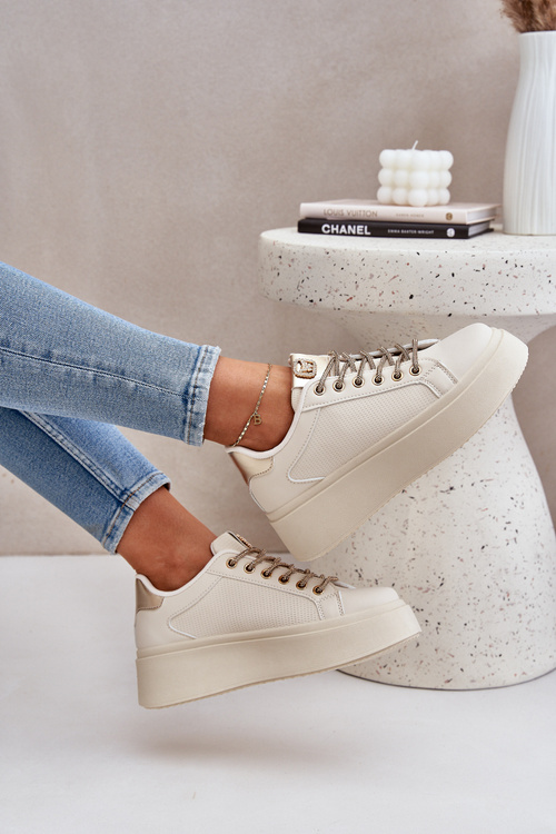 Кросівки На Платформі З Декоративними Шнурками Бежеві Fonetha