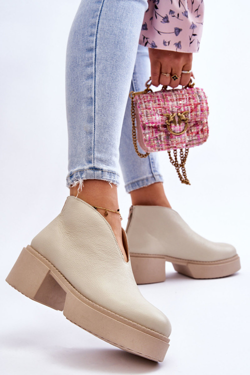 Шкіряні чоботи на масивних підборах Nicole 2795/054 Світло-бежевий