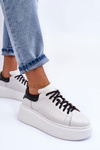 Жіночі шкіряні кросівки на платформі білі Lemar 10150