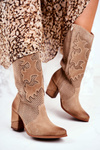Жіночі чоботи на високому каблуці шкіряні бежеві високі Rosemary
