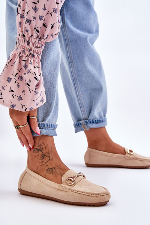 Класичні замшеві лофери з прикрасами бежеві Arla