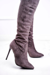 Жіночі високі чоботи на високих підборах сірий Timor