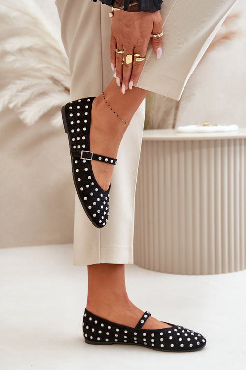 Декоровані балетки з ремінцем з екологічно чистої замші Tirilissa