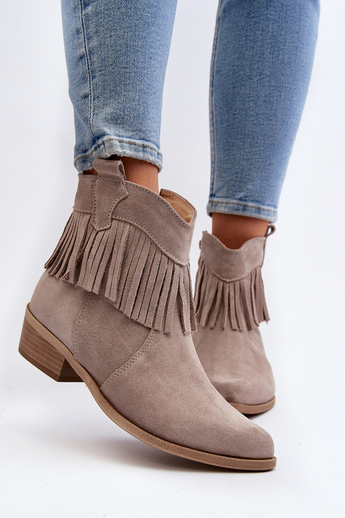 Zazoo 3430 Жіночі замшеві чоботи з бахромою капучино