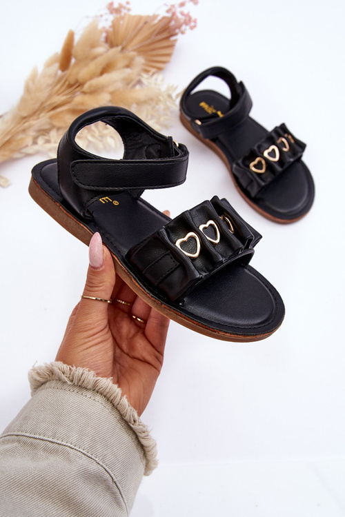 Дитячі босоніжки на липучці Сердечка Чорні Гавана