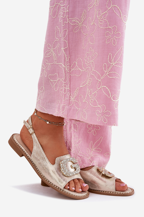 Жіночі Сандалі На Плоскому Каблуці З Декоративною Деталлю S.Barski KV51-080 Золоті