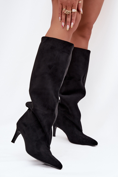 Жіночі чоботи на липучці на підборах чорні Taffine