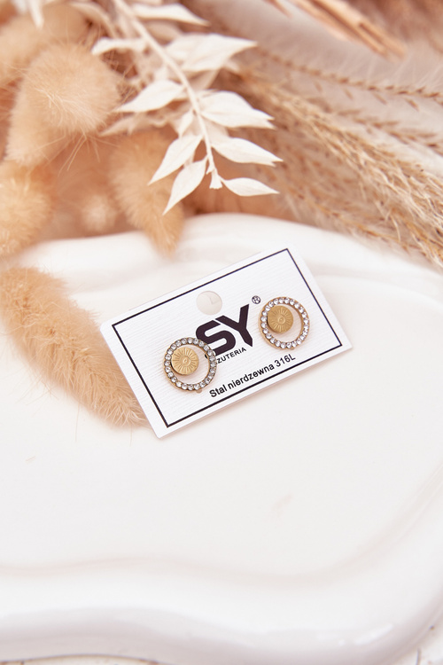 Сережки з нержавіючої сталі кола з цирконіями золоті