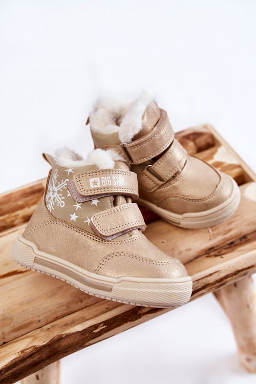 Дитячі теплі черевики на липучці Велика зірка KK374189 Бежево-золотий