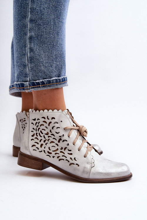 Срібні жіночі ботильйони на шнурівці Zazoo 2871