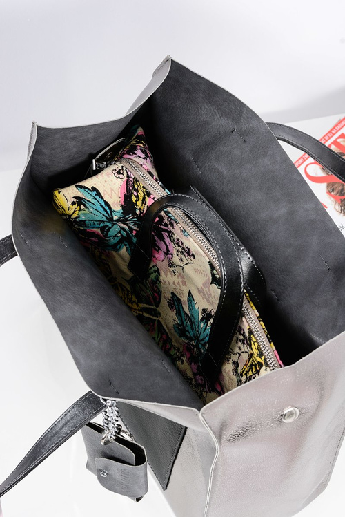 Велика срібляста жіноча сумочка Shopper + менший гаманець