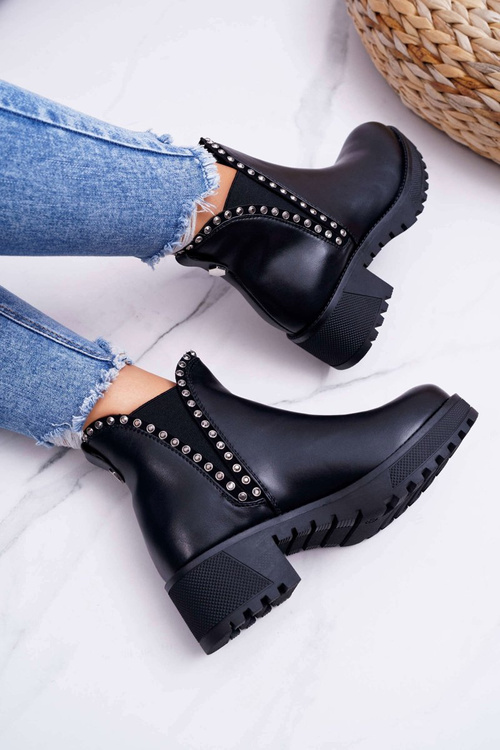 Жіночі черевики на шпильці з цирконами Чорні Sissy