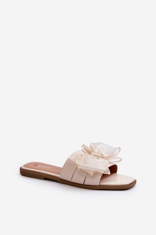 Жіночі тапочки на плоскій підошві з бантом Бежеві Балінда