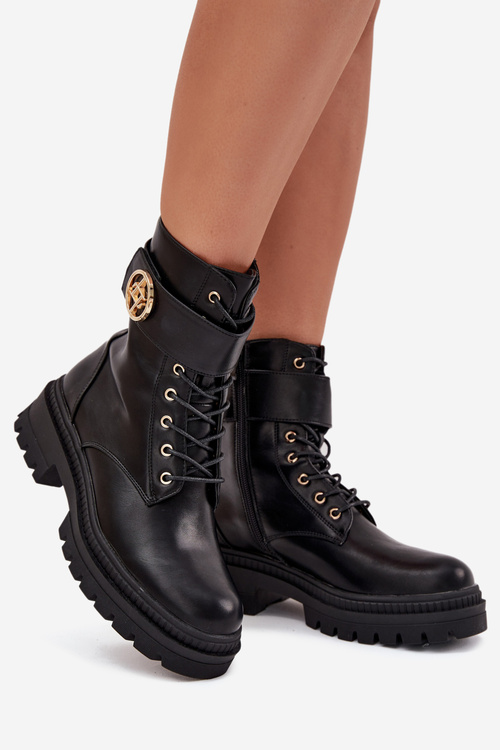 Жіночі Робочі Черевики З Золотим Деталем Утеплені Чорні Fiorena