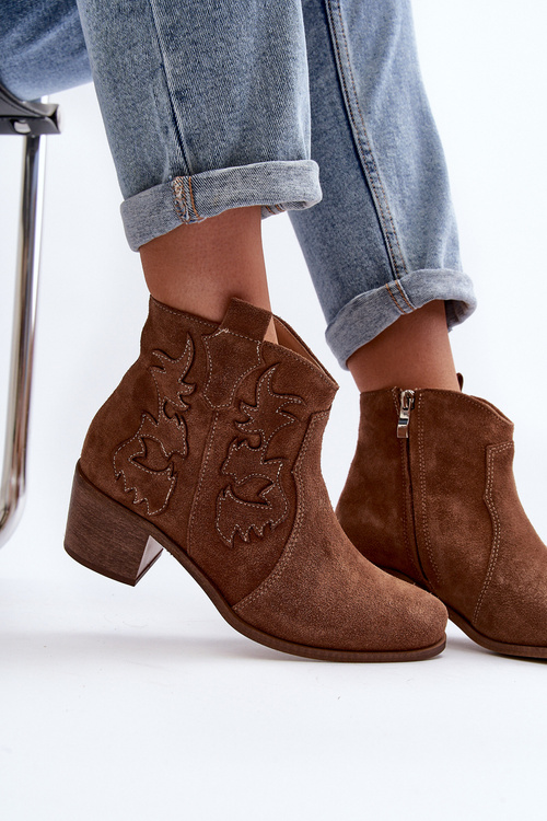 Zazoo 3426 Жіночі замшеві ковбойські чоботи коричневого кольору