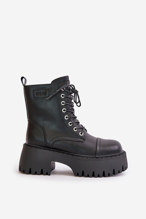 Теплі шкіряні ботильйони робочі жіночі з цирконієм GOE OO2N4125 чорний