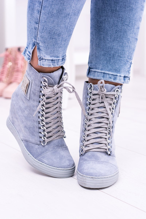 Жіночі кросівки Lu Boo з ланцюжками замшеві блакитні Monica