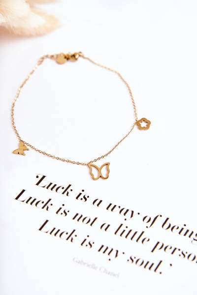 Браслет на ніжку з метеликами і квіткою золото