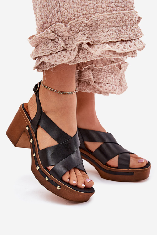 Шкіряні Сандалі На Каблуках Zazoo 1081 Чорні