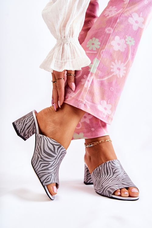 Шкіряні жіночі тапочки на високому каблуці Zebra Grey Nessita