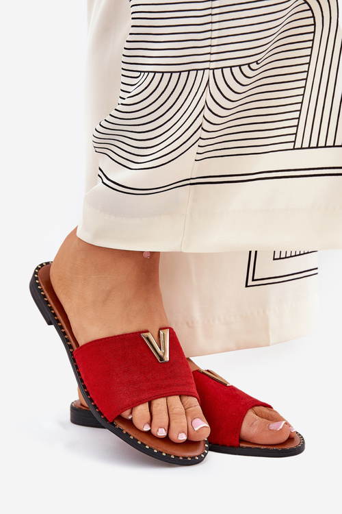 Жіночі Сандалі На Плоскому Каблуці З Декоративними Деталями Червоні Saliena