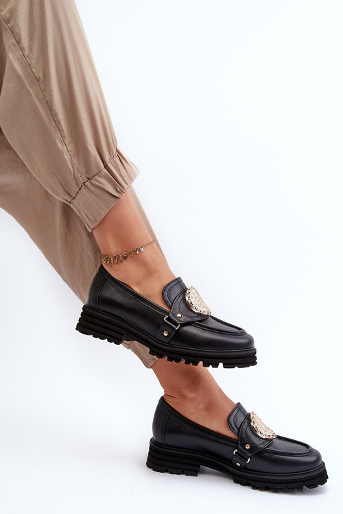 Zazoo 3485 Жіночі мокасини з золотистим декором Натуральна шкіра