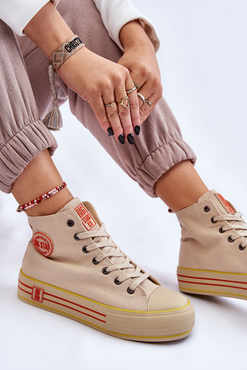 Жіночі високі текстильні кросівки на платформі Big Star LL274187 бежевого кольору