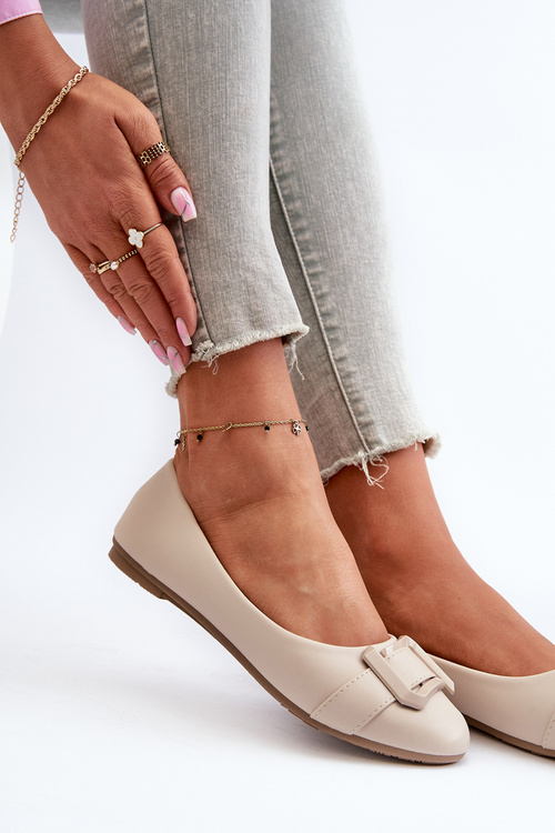 Балерини з ремінцем і орнаментом з екошкіри світло-бежевий Cadwenla