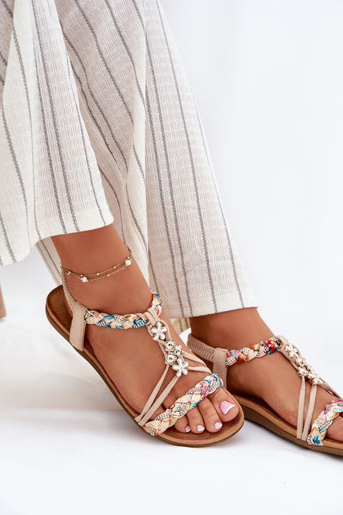 Жіночі Сандалі З Кліпсами І Плетеними Ремінцями Бежеві Nusoreth