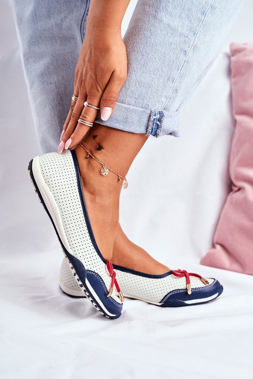 Ажурні шкіряні балерини Erdola біло-червоні