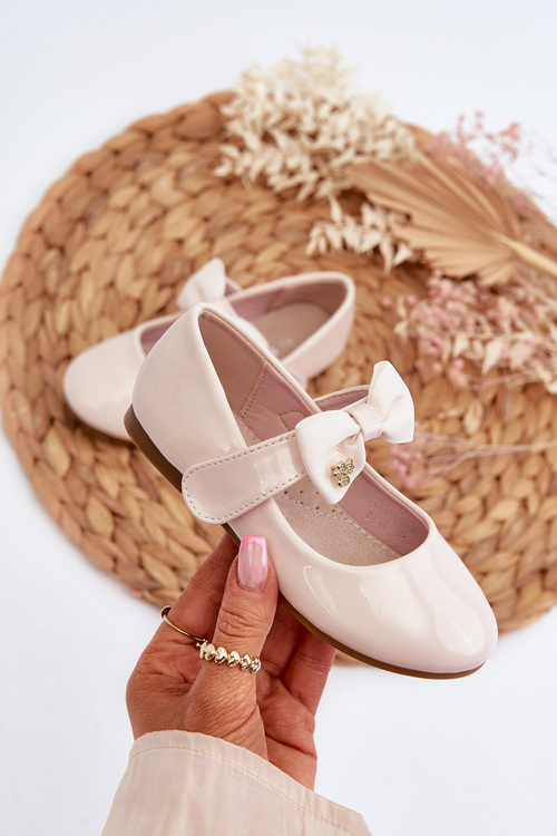Дитячі лаковані балетки з бантом на липучці Pink Kitty