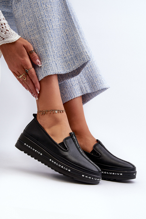 Жіночі шкіряні лофери на платформі S.Barski LR260 Чорні