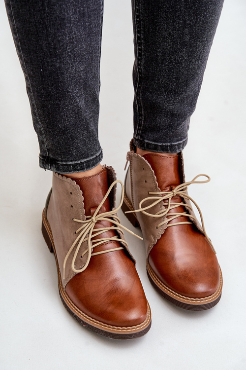 Шкіряні Черевики На Плоскому Каблуці Коричневі Zazoo 4078