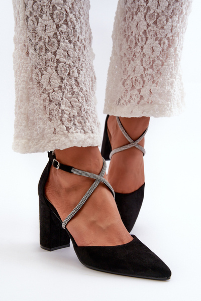 Еко-замшеві чорні туфлі зі стразами Lagra