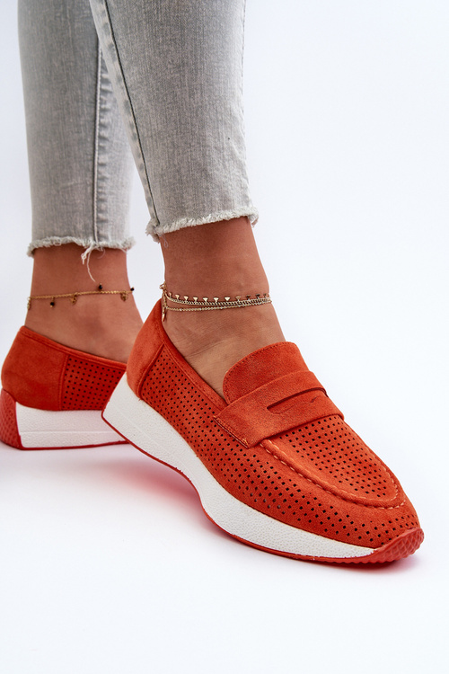 Жіночі лофери на платформі з помаранчевої еко-замші Inesqua