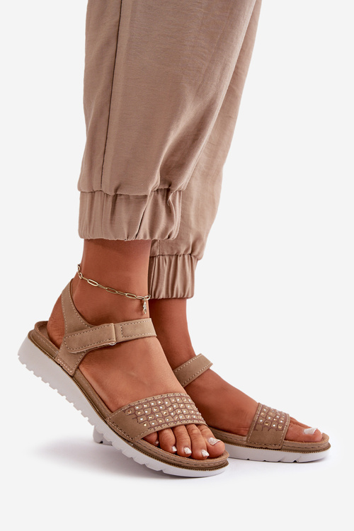 Зручні та легкі жіночі босоніжки на липучці Inblu CN000041 Бежево-золотий