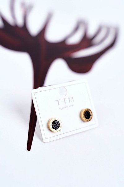 Жіночі сережки Золоті колеса з цирконами Чорний центр Bridget