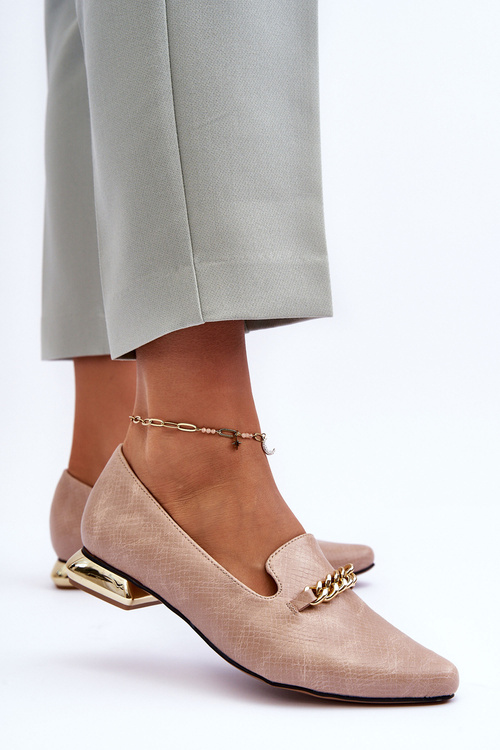 Шкіряні балетки з ланцюжком бежеві Lanez