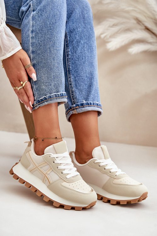 Кросівки Жіноче спортивне взуття на шнуровці на платформі Бежеві Mialunae