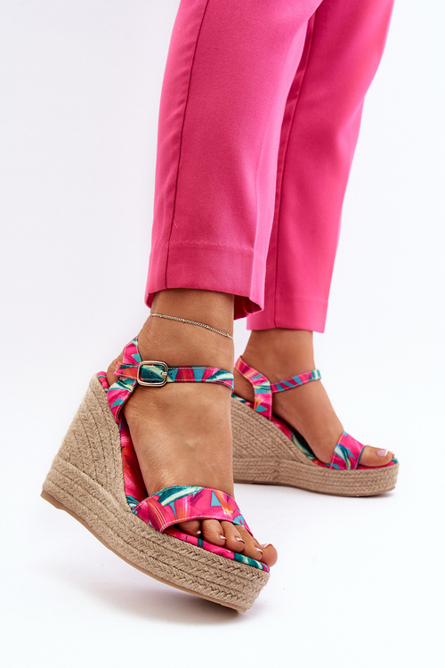 Босоніжки на танкетці з малюнком кольору фуксія Anihazra