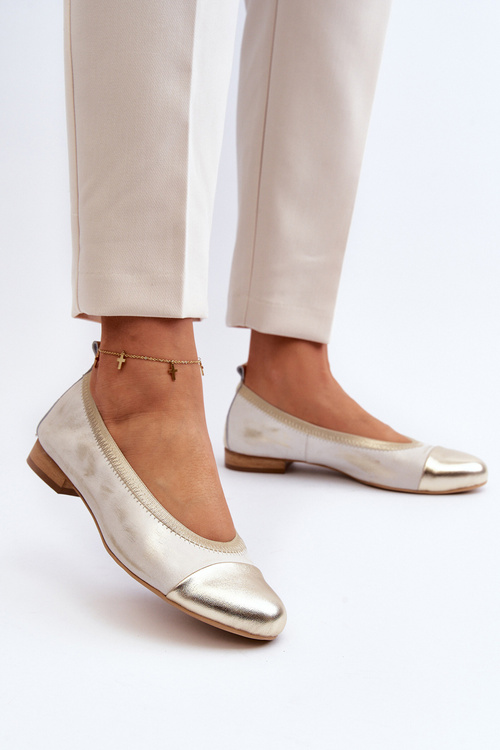 Шкіряні балетки Zazoo 2890 Золоті зіпсовані