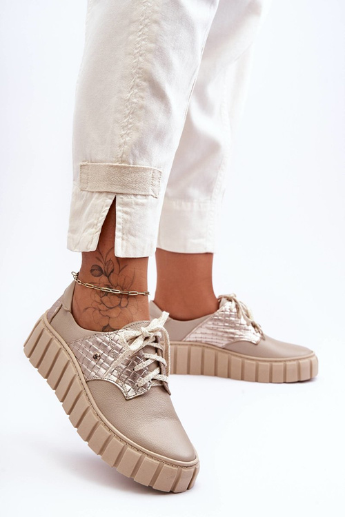 Шкіряні напівчеревики на платформі бежеві Hypnosis