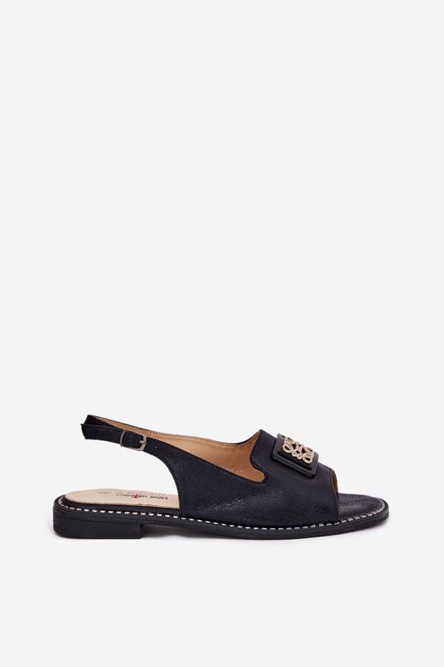 Елегантні Жіночі Сандалі На Плоскому Каблуку З Декорацією S.Barski KV51-082 Чорні