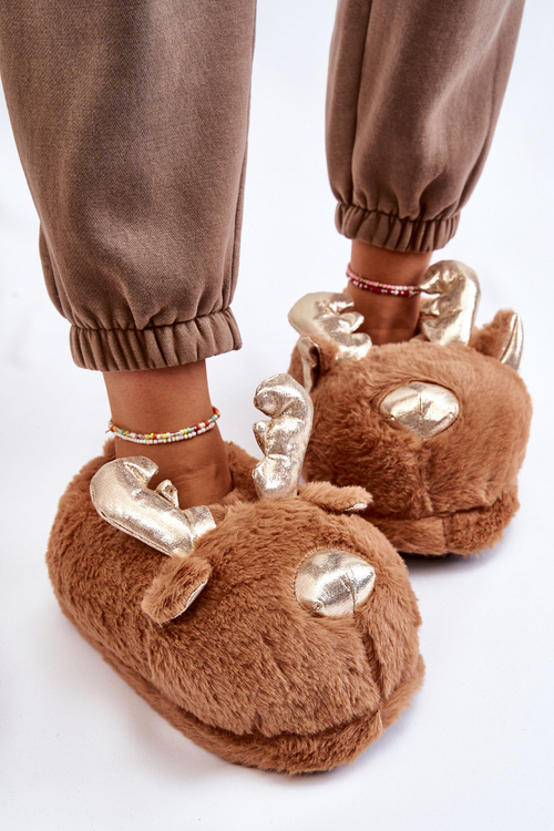 Жіночі хутряні сліпони з оленями коричневого кольору Comet