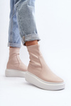 Жіночі шкіряні ботильйони Zazoo 3395 на масивній платформі бежеві