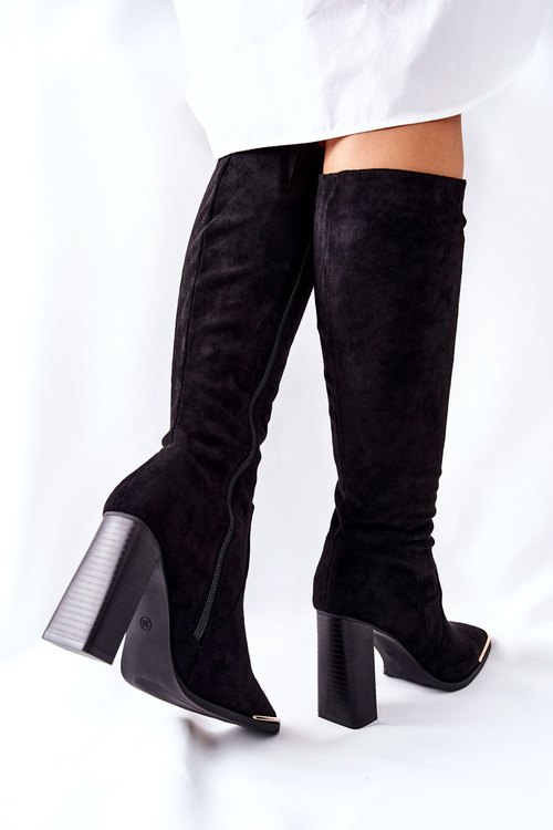 Жіночі замшеві високі чоботи Puentos чорного кольору