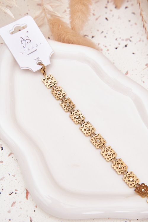 Регульований жіночий браслет із цирконіями з хірурдичної сталі золото